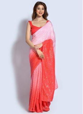 Pink and Red Embroidered Work Designer Traditional Saree