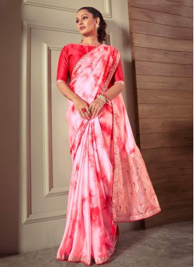 Pink and Red Satin Silk Traditional Saree