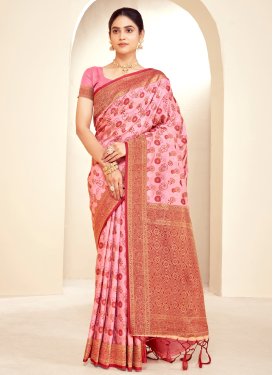 Pink and Red Woven Work Designer Contemporary Saree