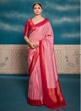 Pink and Red Woven Work Designer Traditional Saree