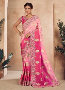 Pink and Rose Pink Embroidered Work Designer Contemporary Style Saree