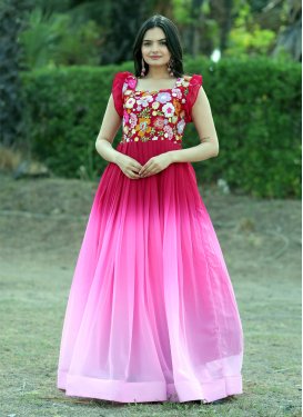 Pink and Rose Pink Embroidered Work Readymade Floor Length Gown