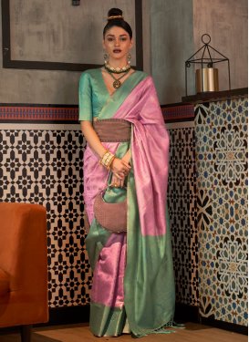 Pink and Sea Green Woven Work Trendy Classic Saree