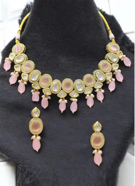 Pink and White Beads Work Necklace Set