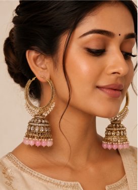 Pink and White Earrings For Festival