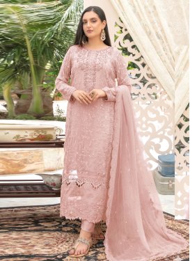 Pink Chiffon Pakistani Suit with Embroidered Work for Ceremonial