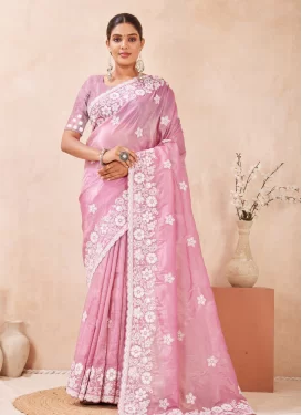 Pink Crush Traditional Saree with Embroidered Work for Festival