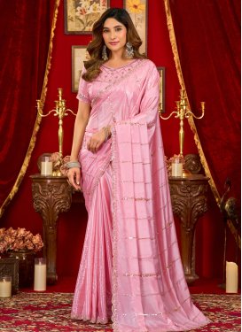 Pink Fancy Fabric Traditional Saree with Cutdana Work for Ceremonial