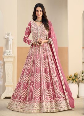 Pink Georgette Anarkali Suit with Embroidered Work for Festival