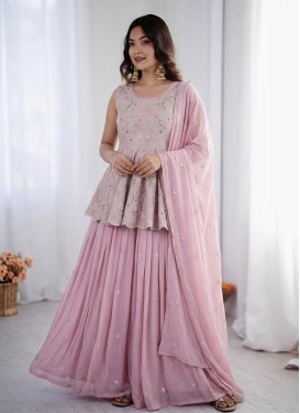 Pink Georgette Readymade Salwar Suit with Embroidered Work for Festival