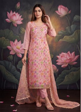 Pink Organza Straight Suit with Beads Work for Ceremonial