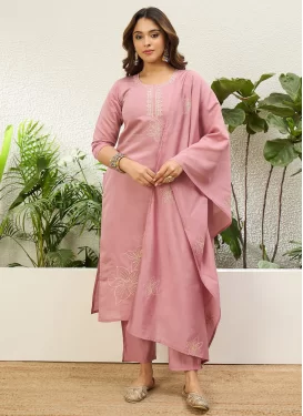 Pink Silk Blend Embroidered Work Readymade Salwar Suit for Women