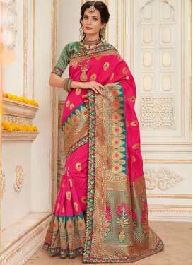 Pleasance Rose Pink Jacquard Silk Designer Traditional Saree