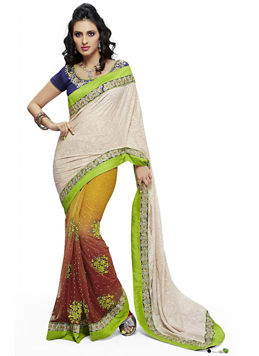 Latest South Indian Style Unstitched Half Saree for Women (Navy Blue) :  Amazon.in: Fashion