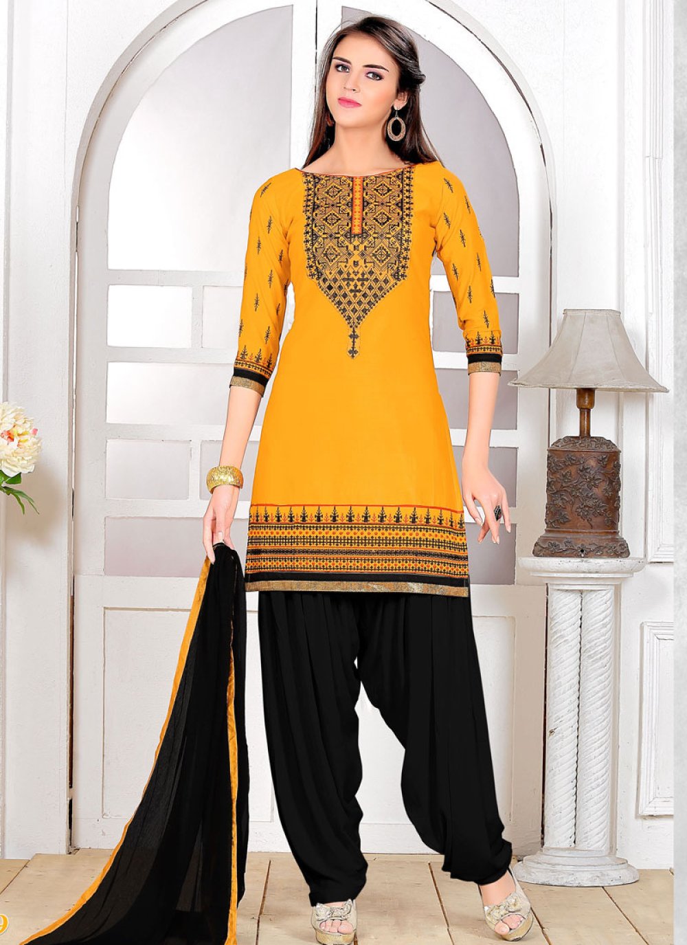 Black and clearance yellow punjabi suit