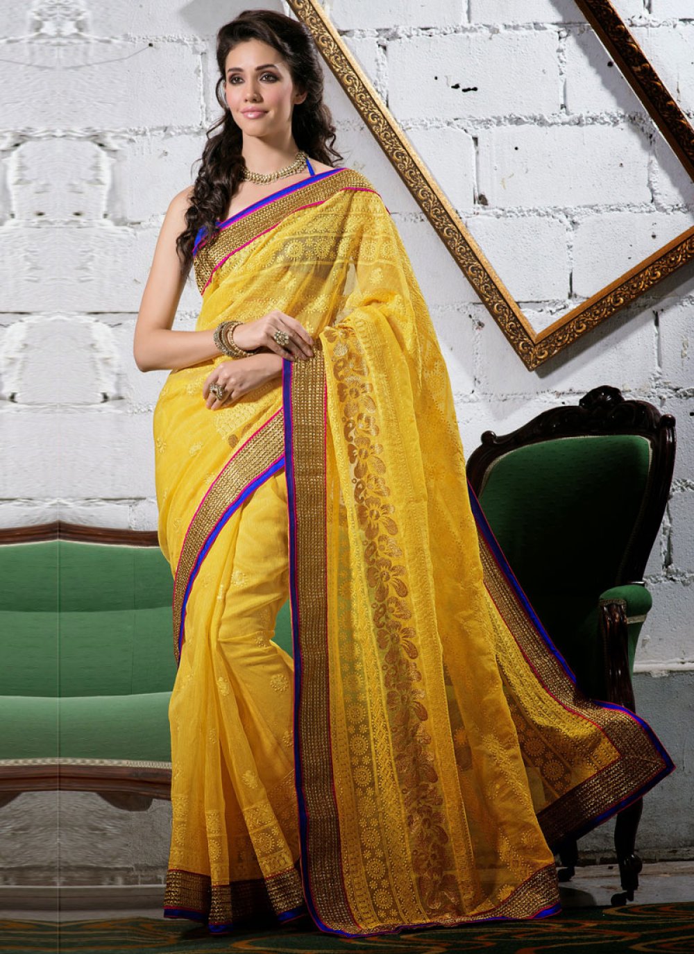 Mustard Yellow Party Wear Saree - Bapasitaram Prints