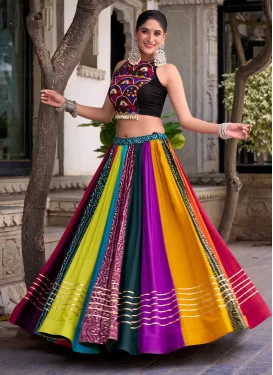Poly Silk Readymade Lehenga Choli in Multi Colour with Bandhani Print Work for Women