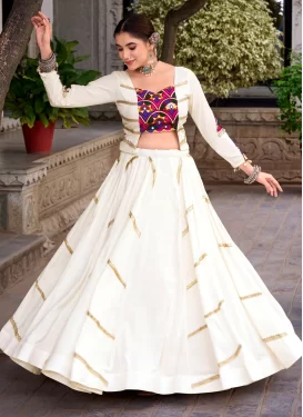 Poly Silk Readymade Lehenga Choli with Embroidered Work in White