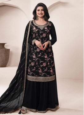 Prachi Desai Embroidered Work Chinon Palazzo Suit in Black for Women