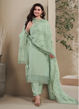 Prachi Desai Embroidered Work Chinon Straight Suit in Sea Green for Women