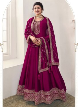 Prachi Desai Embroidered Work Dola Silk Long Length Designer Anarkali Suit