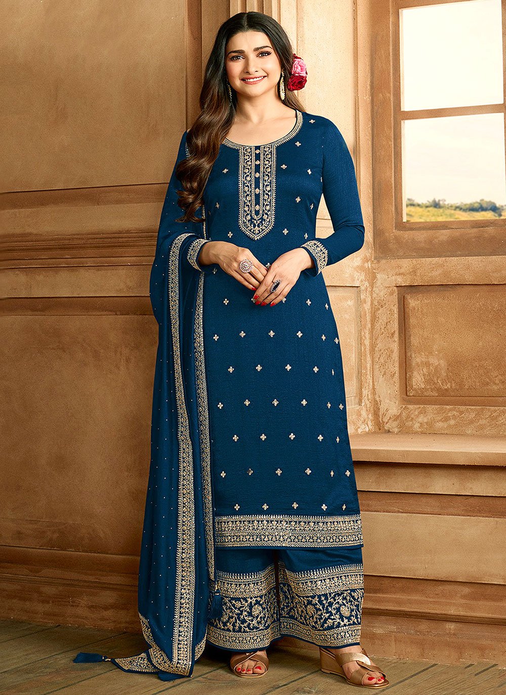 Buy Navy Blue Lace Work Tafeta silk Designer Patiala Suit : 70282 -  Pakistani Suits