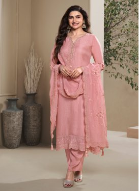 Prachi Desai Embroidered Work Straight Suit For Festival in Salmon