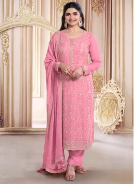 Prachi Desai Georgette Embroidered Work Straight Suit in Pink