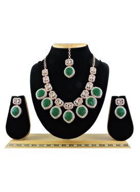 Praiseworthy Alloy Green and White Necklace Set For Festival