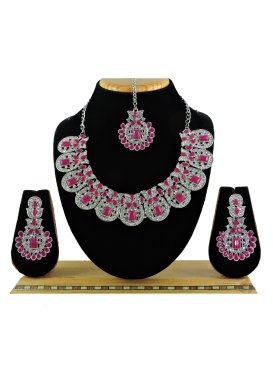 Praiseworthy Alloy Rose Pink and White Stone Work Necklace Set