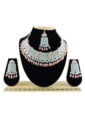Praiseworthy Alloy Silver Rodium Polish Beads Work Salmon and Silver Color Necklace Set