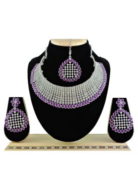 Praiseworthy Alloy Silver Rodium Polish Stone Work Silver Color and Violet Necklace Set