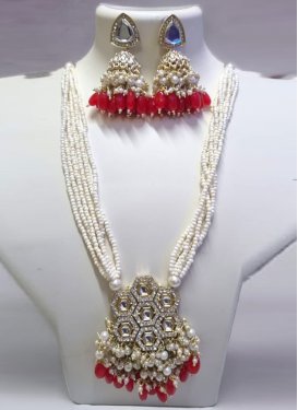 Praiseworthy Beads Work Off White and Red Necklace Set
