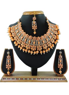 Praiseworthy Gold Rodium Polish Gold and Peach Necklace Set For Ceremonial