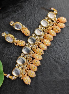 Praiseworthy Off White and Peach Necklace Set For Festival