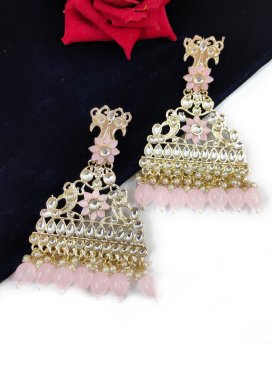 Praiseworthy Off White and Pink Alloy Earrings For Ceremonial
