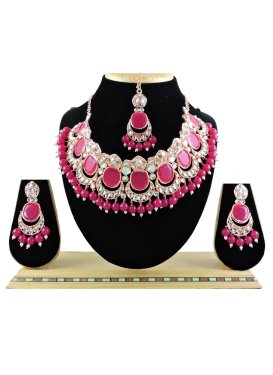 Praiseworthy Rose Pink and White Beads Work Necklace Set