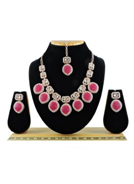 Praiseworthy Rose Pink and White Gold Rodium Polish Necklace Set