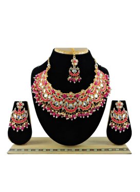 Praiseworthy Rose Pink and White Gold Rodium Polish Necklace Set For Party
