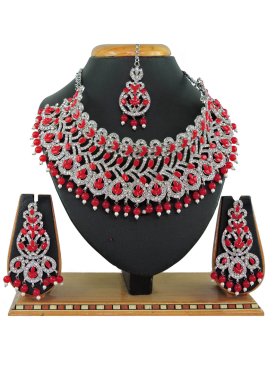 Praiseworthy Silver Rodium Polish Red and White Necklace Set