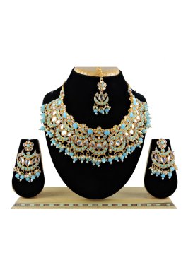 Precious Alloy Beads Work Light Blue and White Necklace Set