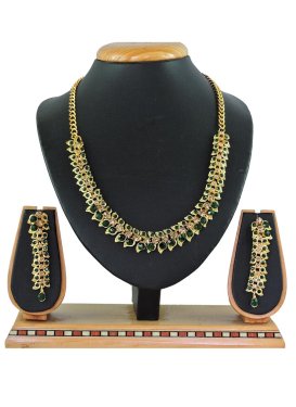 Precious Alloy Bottle Green and Gold Stone Work Necklace Set