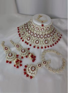 Precious Alloy Red and White Beads Work Necklace Set