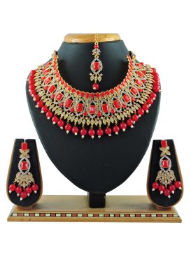 Precious Alloy Red and White Necklace Set For Festival