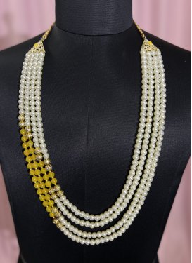 Precious Beads Work Mustard and Off White Gold Rodium Polish Necklace