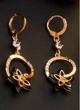 Precious Black and Gold Stone Work Earrings For Festival