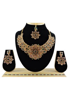 Precious Gold and Green Necklace Set For Festival