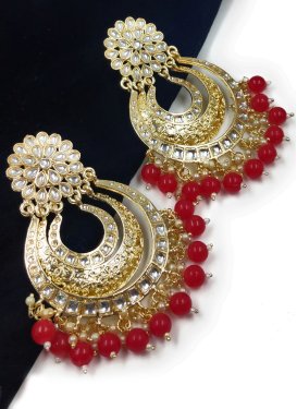 Precious Gold Rodium Polish Alloy Off White and Red Earrings