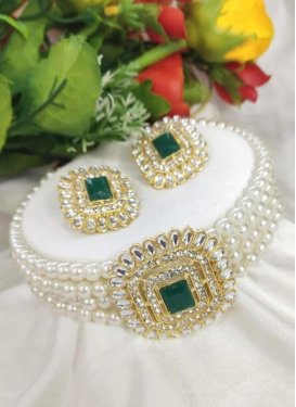 Precious Gold Rodium Polish Beads Work Alloy Necklace Set For Party
