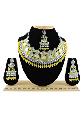 Precious Gold Rodium Polish Beads Work Alloy White and Yellow Necklace Set